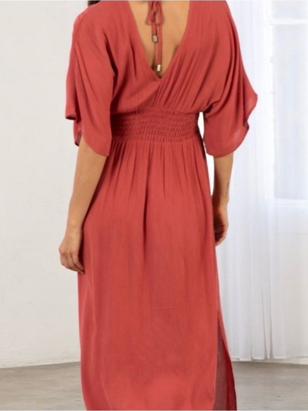 LoveStitch Starchild Kimono Sleeve Maxi Dress Smocked Waist in Terracotta